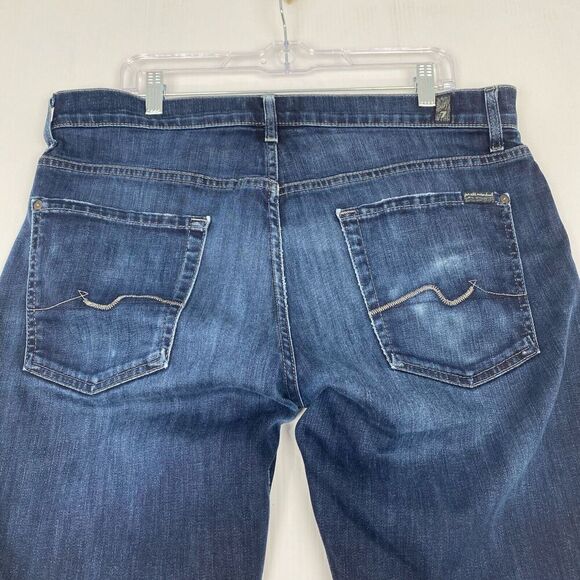 7 For All Mankind Men's Blue Jeans Size 36 Blue Breett Stretch Distressed Bottom - Picture 9 of 12